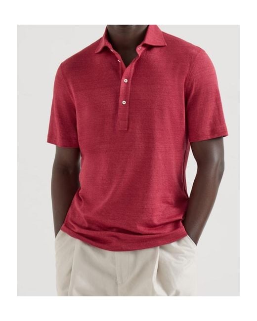Brunello Cucinelli Red Short-Sleeve Polo Shirt for men