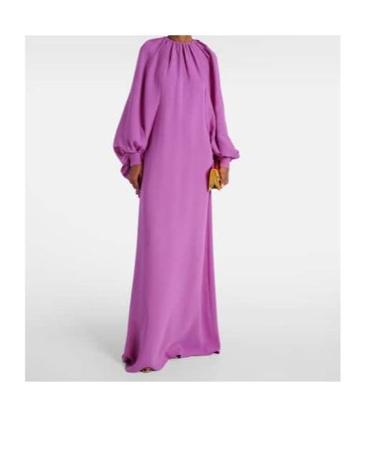 Oscar de la Renta Purple Draped Silk-Blend Gown