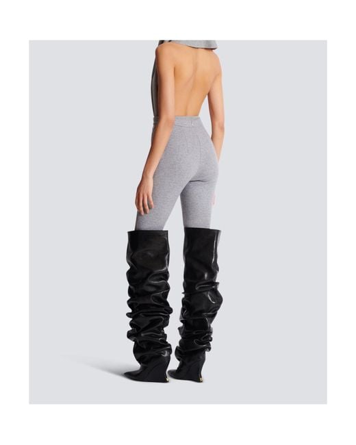 Balmain Gray Logo Plaque Leggings