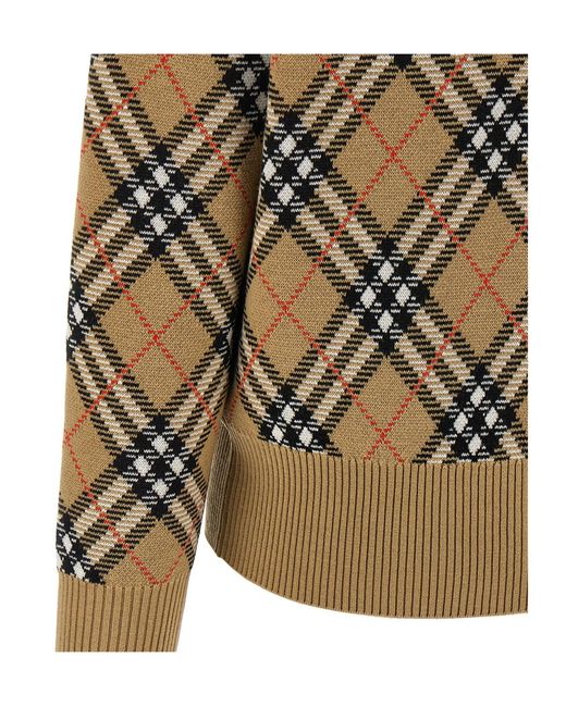 Burberry Gray Crewneck Checked Knitted Jumper