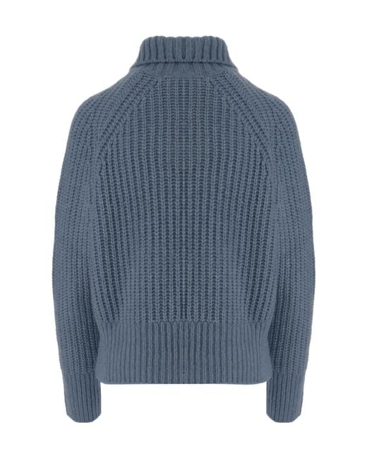 Allude Blue Half Zip Turtleneck Knitted Sweater