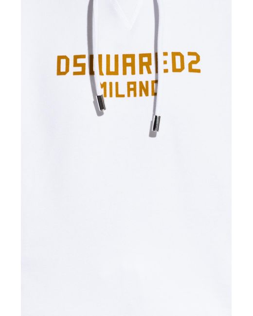 DSquared² White Logo Printed Drawstring Hoodie