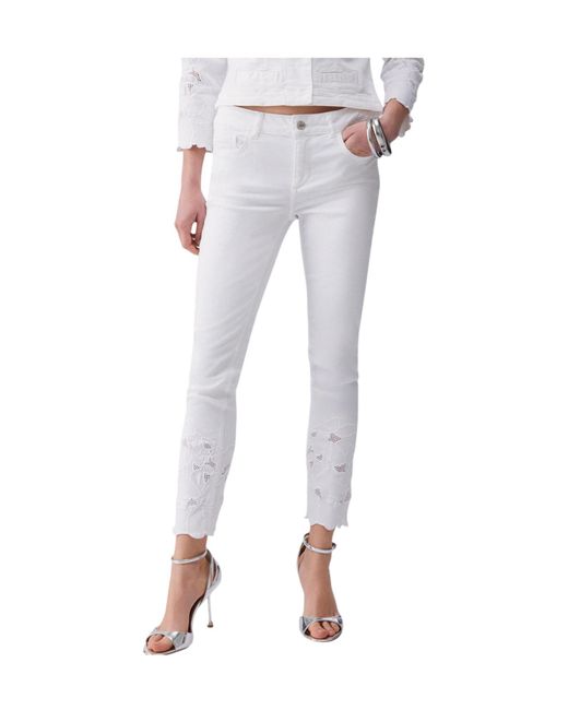 Liu Jo White Floral Embroidered Skinny Trousers