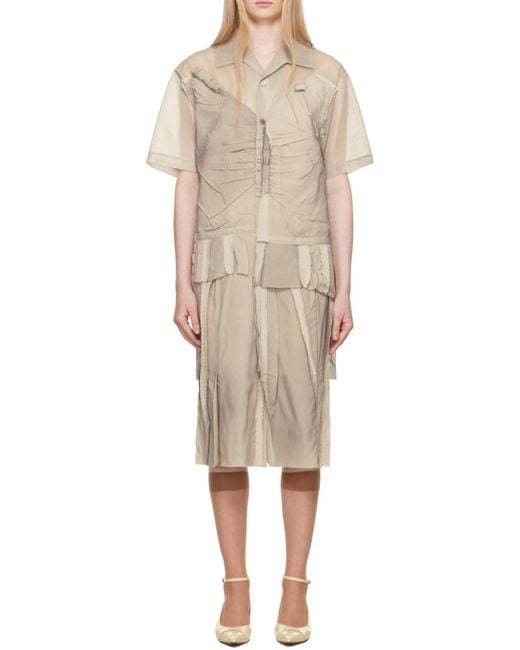 Maison Margiela Natural Panelled Short-Sleeved Midi Dress