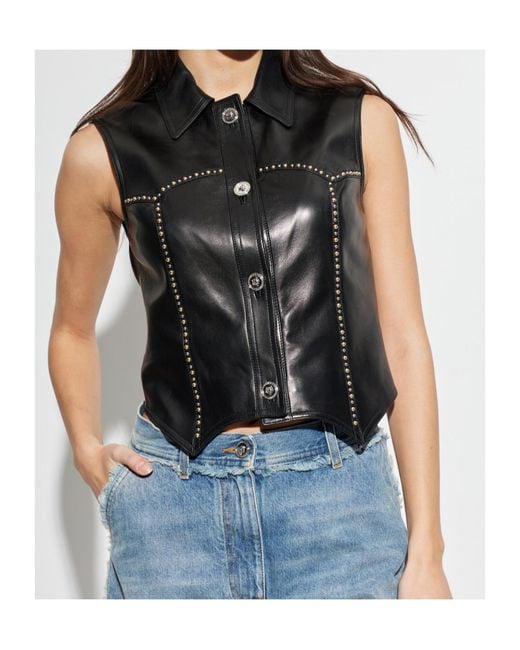 Versace Black Stud-Embellished Button-Up Gilet