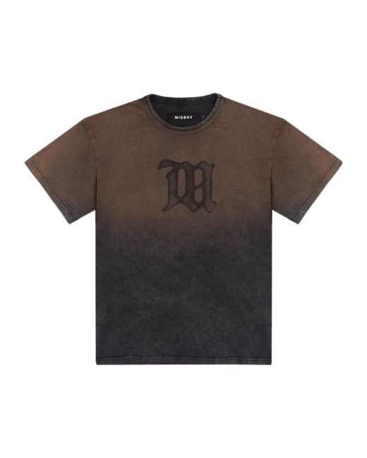 M I S B H V Brown Sunrise Washed Signature T-Shirt for men