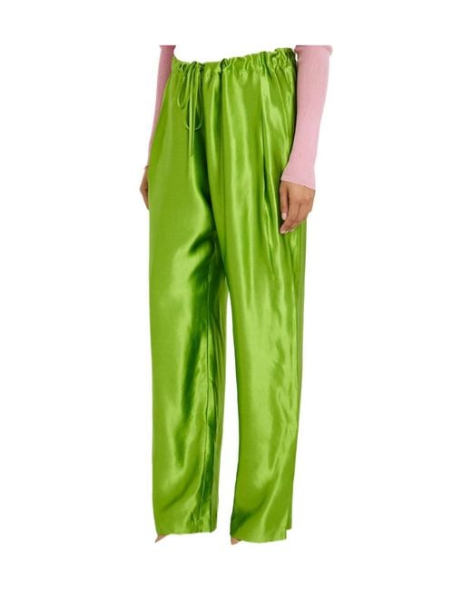 Khaite Green Straight Satin Trousers