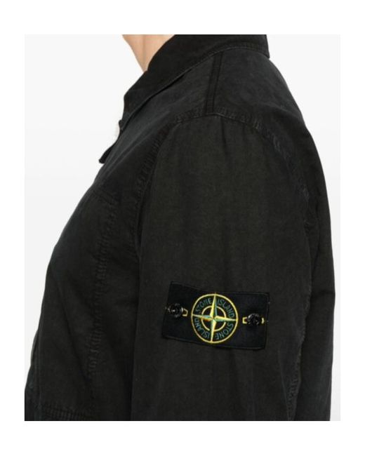 Stone Island Black Compass Patch Zip-Up Shirt Jacket for men