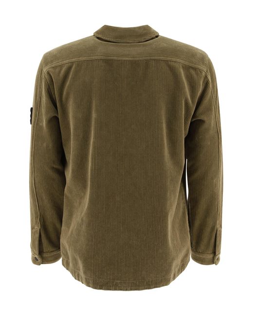 Stone Island Green Logo Patch Corduroy Overshirt for men