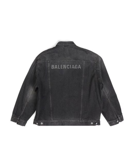 Balenciaga Gray Logo Printed Oversized Denim Jacket for men