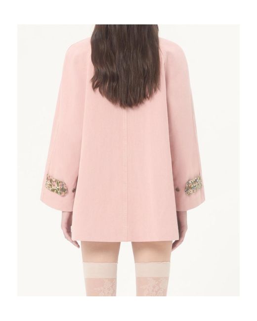 Valentino Pink Floral-Pocket Denim Peacoat