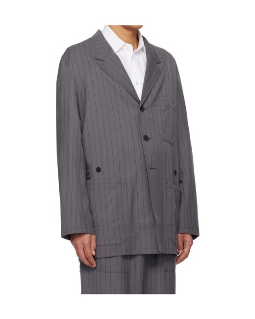 Y-3 Gray Pinstripe Wool Blend Work Jacket for men