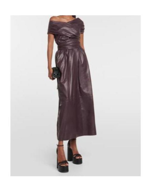 Altuzarra Purple Corfu Off-Shoulder Leather Maxi Dress