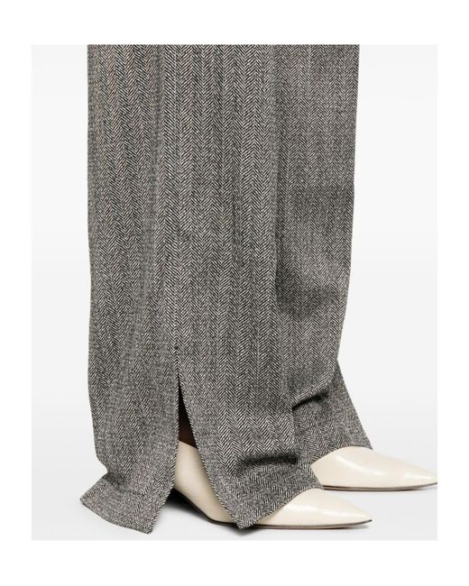 Forte_forte Gray Herringbone Side-Slit Trousers