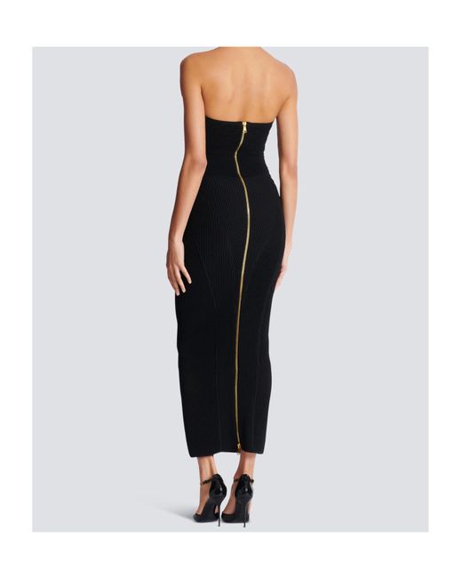 Balmain Black Knitted Strapless Maxi Dress