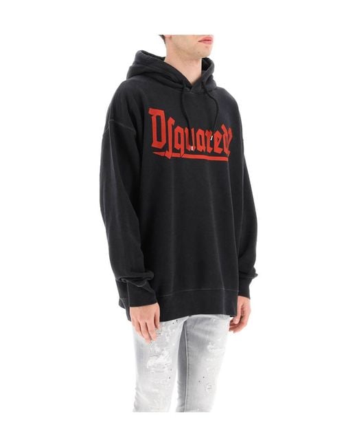 DSquared² Black Logo Printed Drawstring Hoodie for men