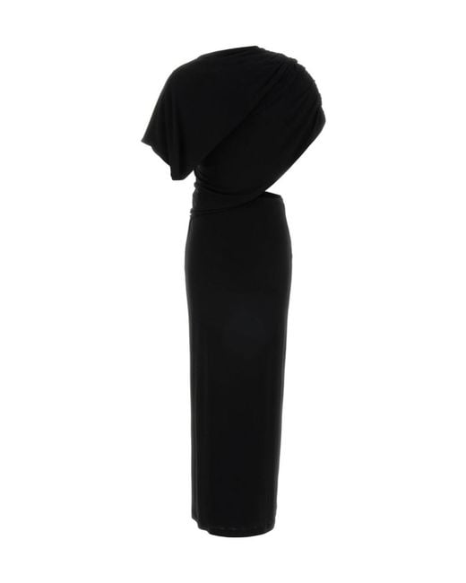 Alberta Ferretti Black Draped One-Shoulder Maxi Skirt Set