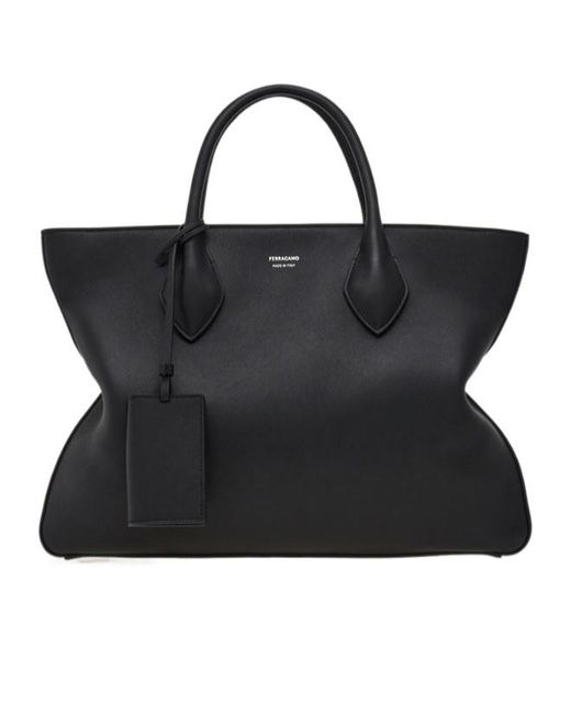 Ferragamo Black Monogram Structured Leather Tote Bag for men