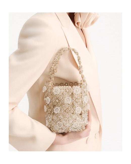 Marella White Small Bead-Embroidered Bucket Bag