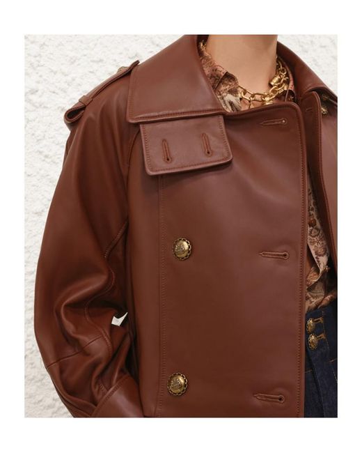 Zimmermann Brown Hypnotic Leather Crop Trench Jacket