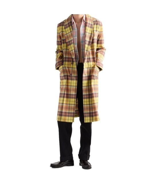 Prada Metallic Checked Belted Coat for men