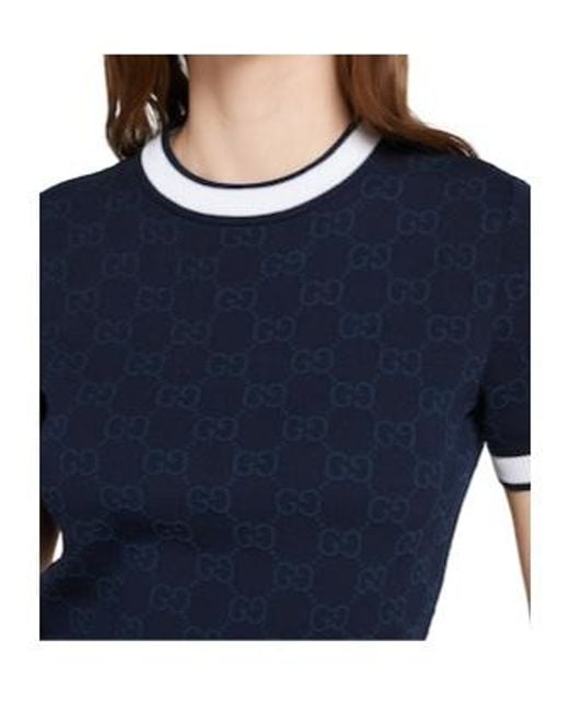 Gucci Blue Jacquard Intarsia Knit Top