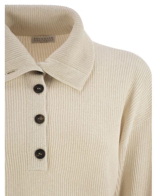 Brunello Cucinelli Natural Cotton And Viscose Rib Knit High Collar