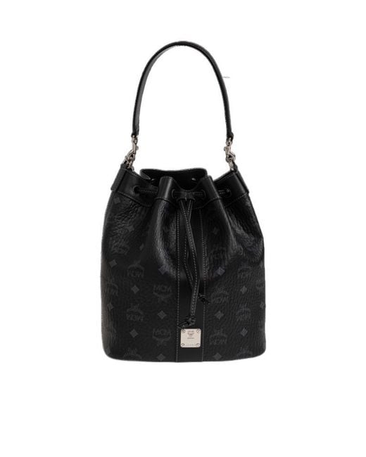 MCM Black Dessau Visetos Medium Bucket Bag