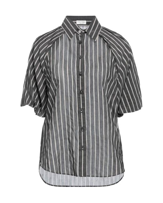 Brunello Cucinelli Gray Striped Metallic Shirt