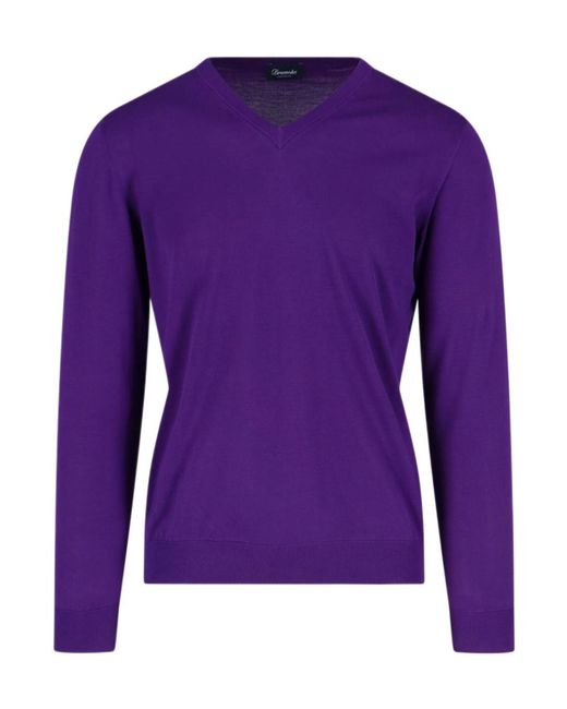 Drumohr Purple V-Neck Knit Top for men