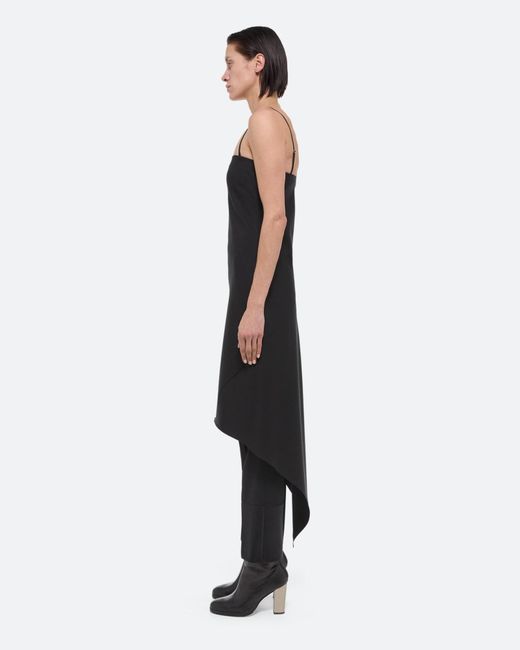 Helmut Lang Black Square Neck Asymmetric Hem Midi Dress