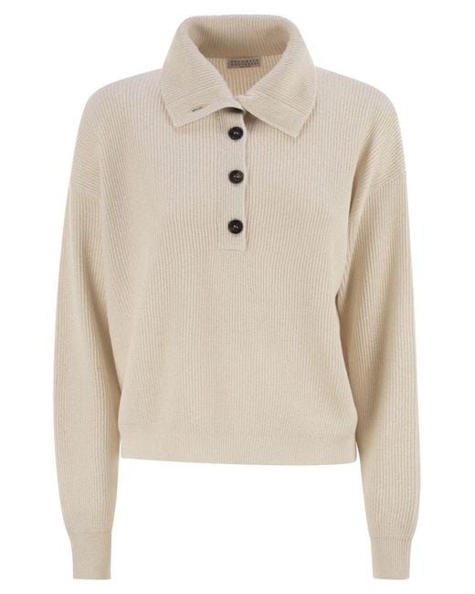 Brunello Cucinelli Natural Cotton And Viscose Rib Knit High Collar