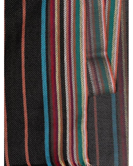 Paul Smith Black Multistripe Fringed Scarf for men