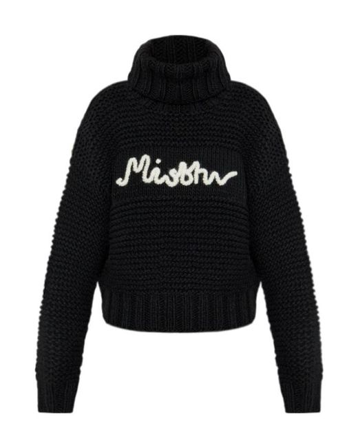 M I S B H V Black Roll-Neck Logo-Detail Sweater