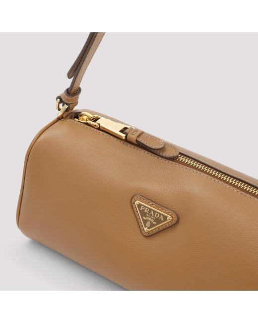 Prada White Logo Plaque Zipped Shoulder Bag