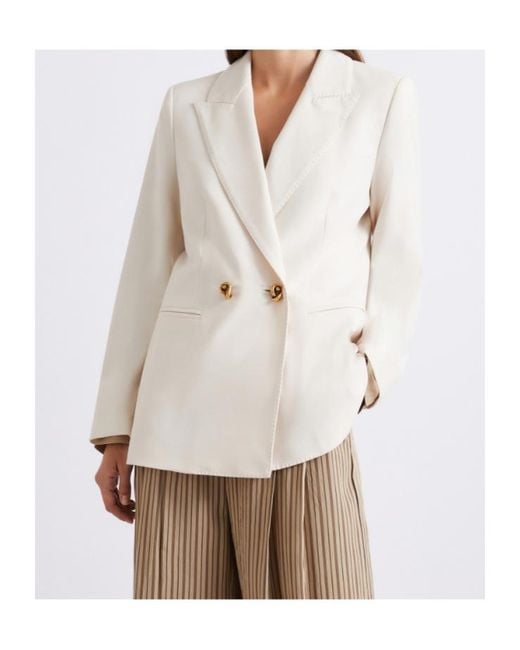 Marella Natural Double-Breasted Stretch Canvas Blazer