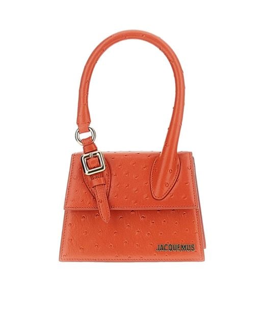 Jacquemus Red Logo Lettering Ostrich Effect Shoulder Bag