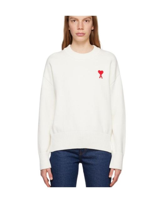 AMI White Ami De Coeur Intarsia-Logo Jumper for men
