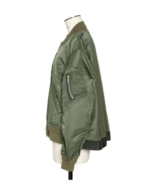 Sacai Green Zip-Up Bomber Jacket