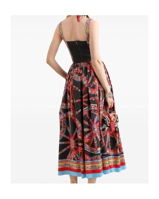 Dolce & Gabbana Red All Over Majolica Printed Midi Dress