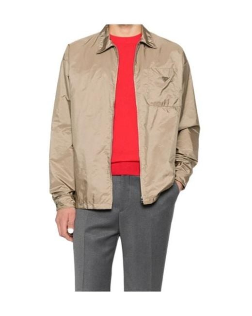 Prada Gray Logo Plaque Zip-Up Jacket for men