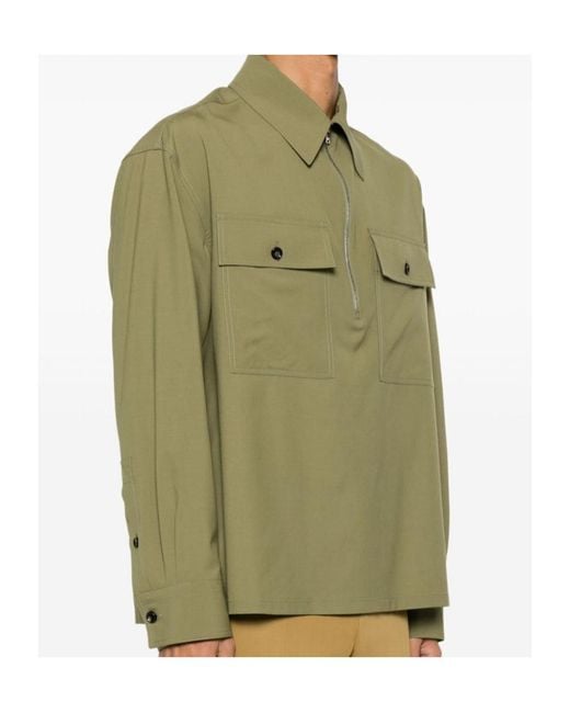 Bottega Veneta Green Regular Fit Front Zipped Shirt for men