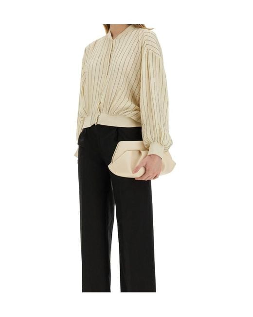 Alysi Natural Stitched Striped Bomber Jacket