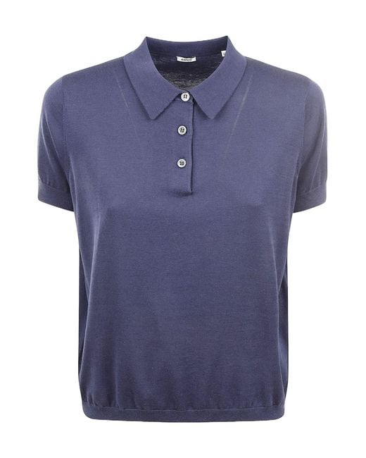 Aspesi Blue Short Sleeve Polo Knitted Top
