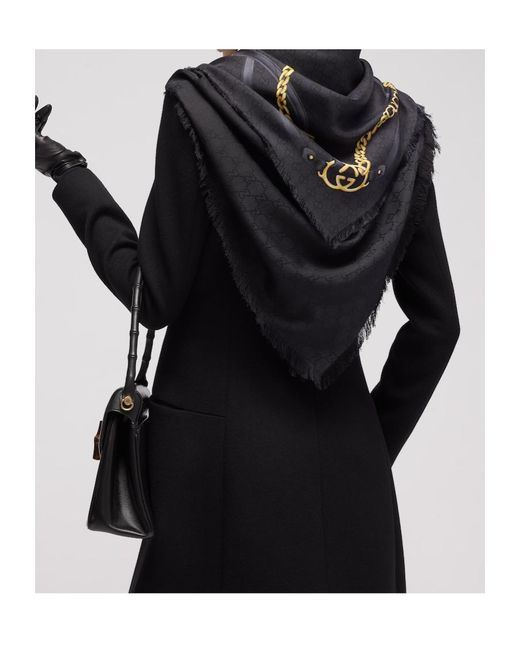 Gucci Black Gg Wool Silk Jacquard Cape