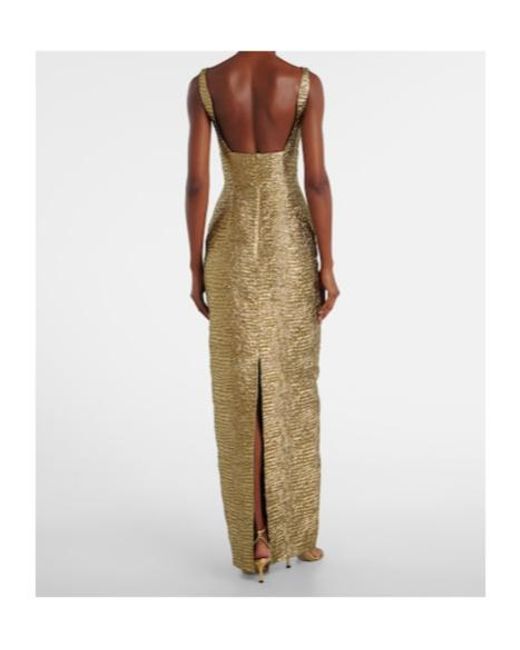 Emilia Wickstead Natural Micheline Metallic-Effect Seersucker Gown