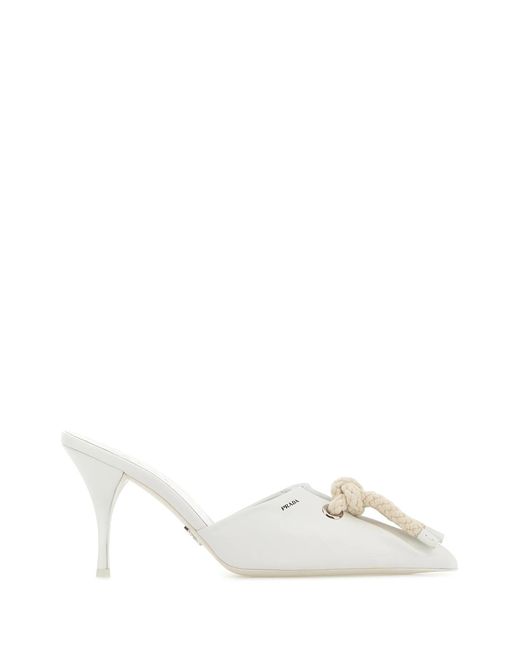 Prada White Cord Detailed Mules