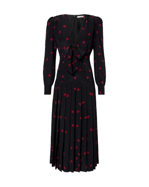 Alessandra Rich Black Bow-Detail Printed Silk Midi Dress