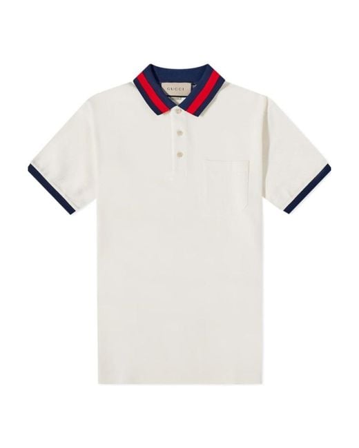 Gucci White Web Collar Polo Shirt for men