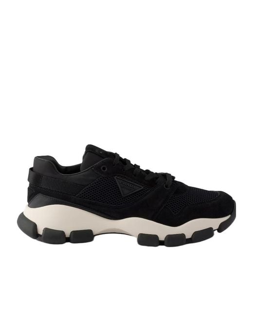 Prada Black Mesh Fabric And Suede Sneakers